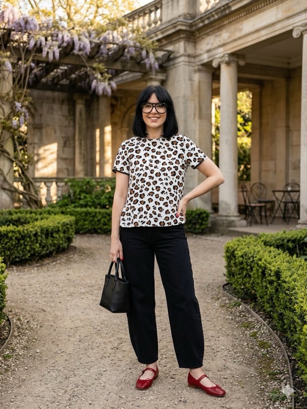 Zara Basic Leopard Print Tee - White, Brown, Black